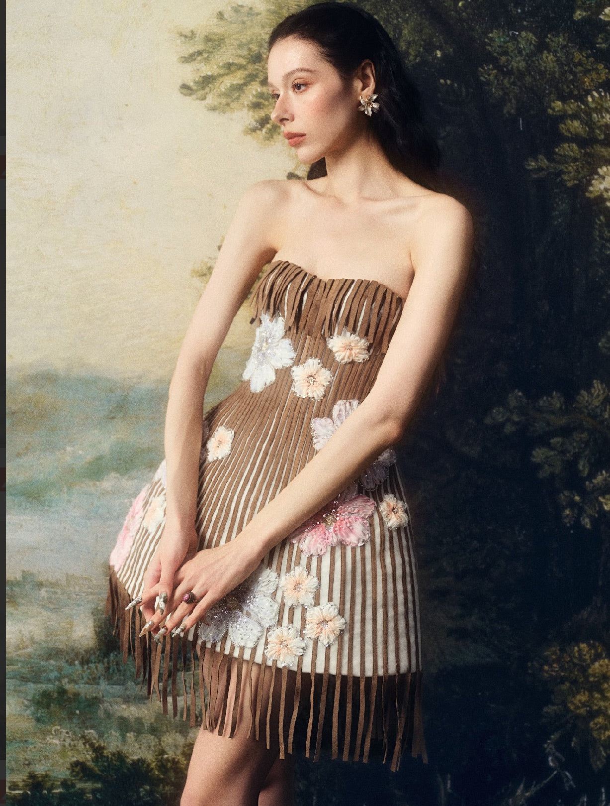 LINHPHUNG Brown Flower Arbella Mini Dress