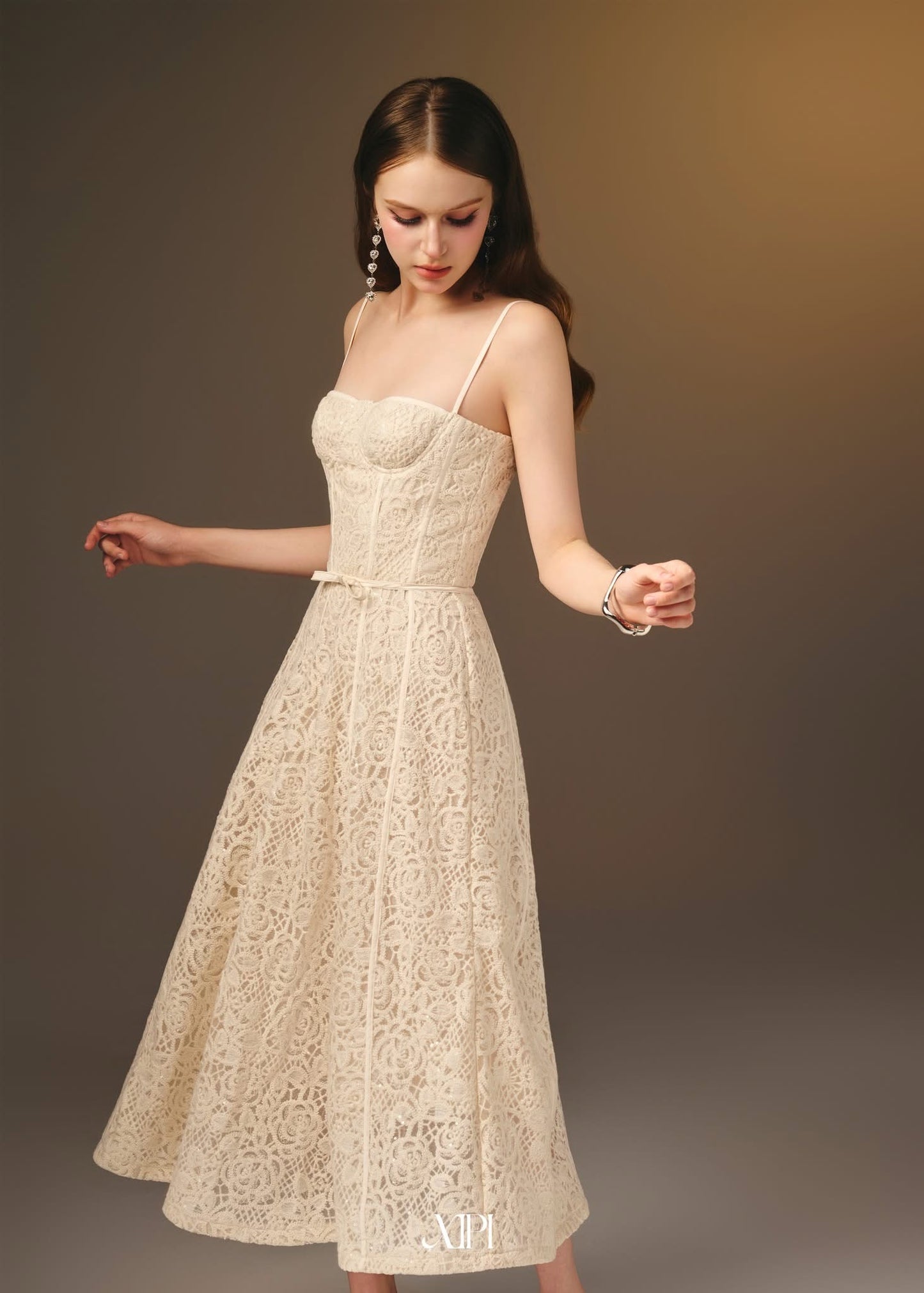 XIPI Yellow Elegant Cream Eloise Midi Dress