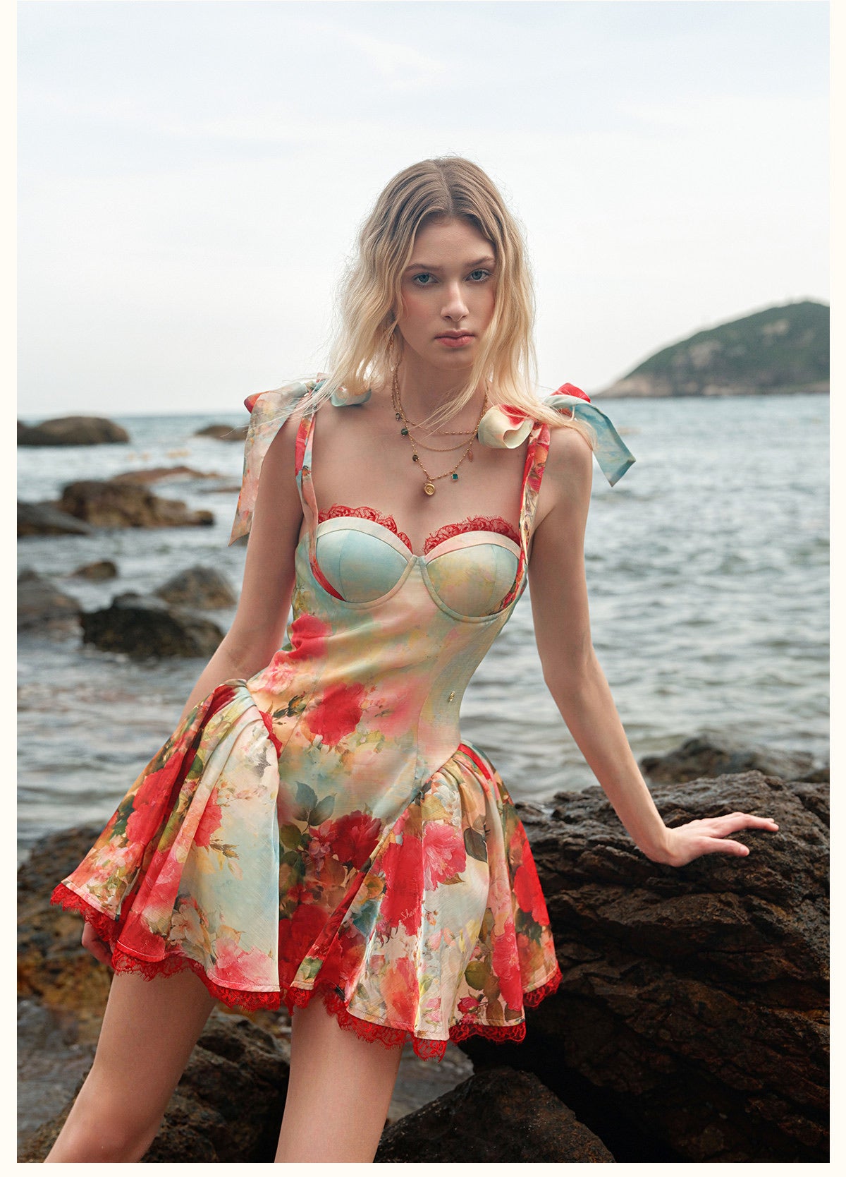 Sheerluck Elegant Vacation Blue Fiorina Mini Dress
