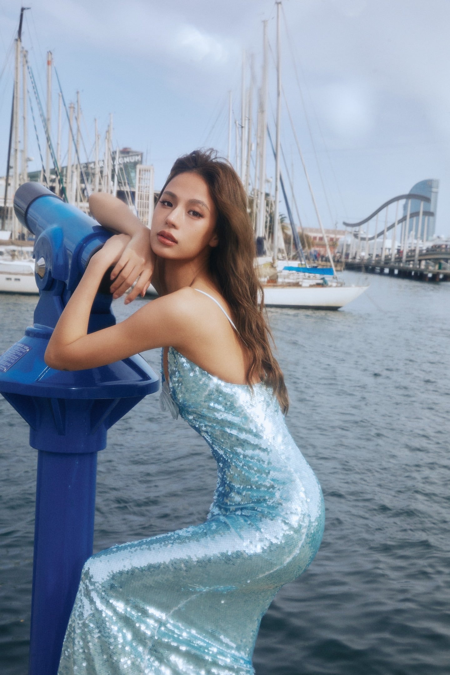 MINPURA Blue Rose Sequin Maxi Dress