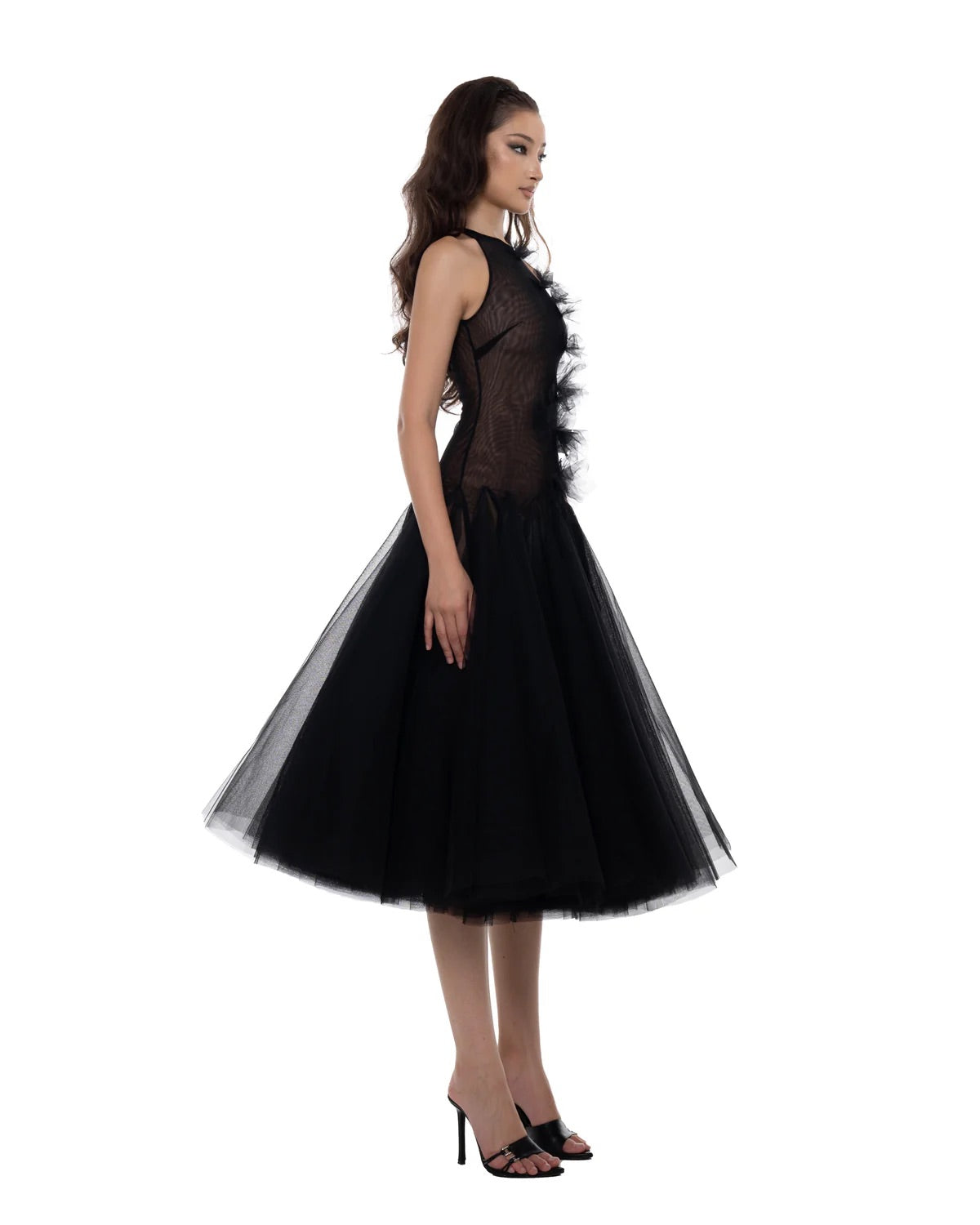 HUELLEY ROSE Black Fae Midi Dress