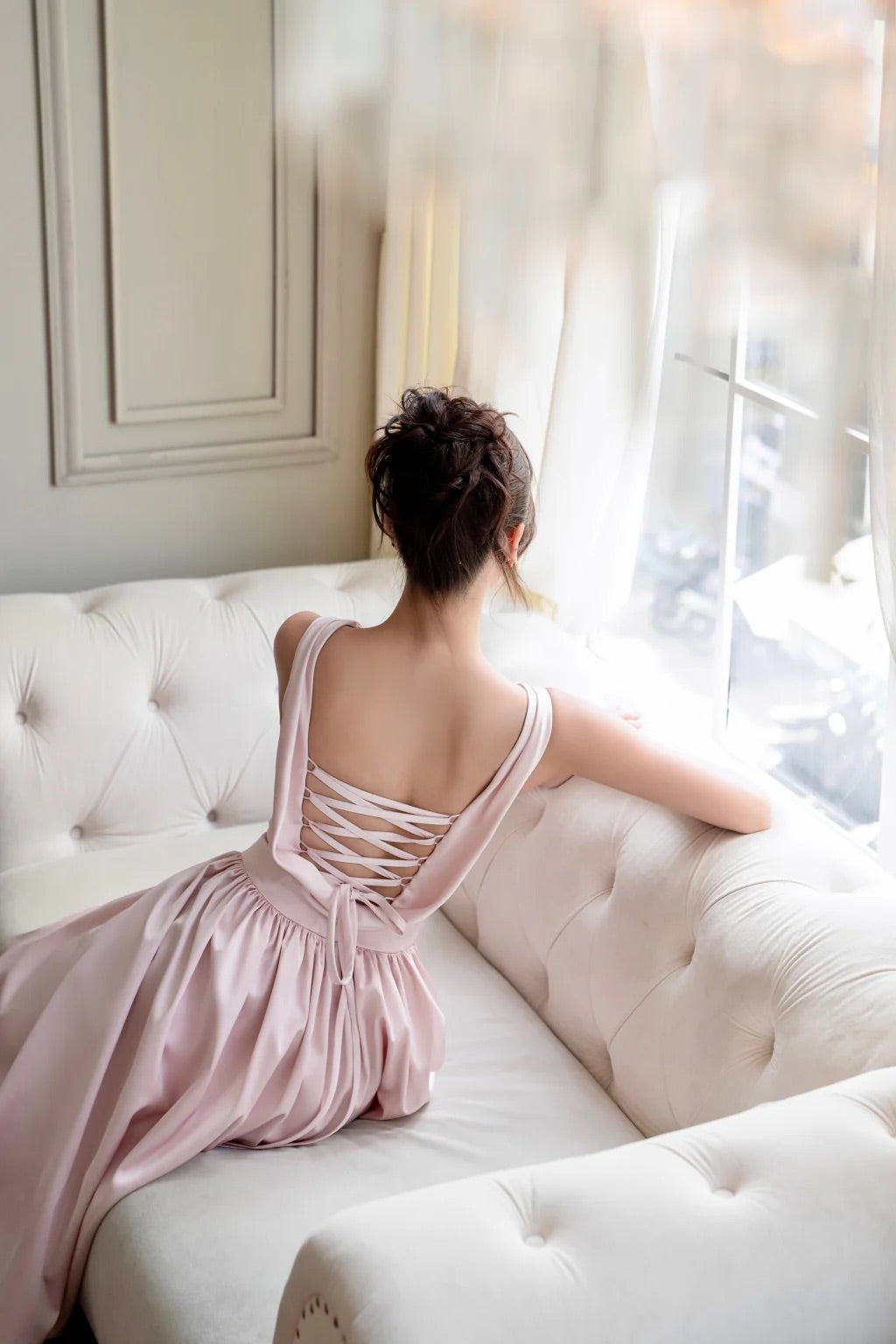 JUBIN Pink Elegant Midi Dress