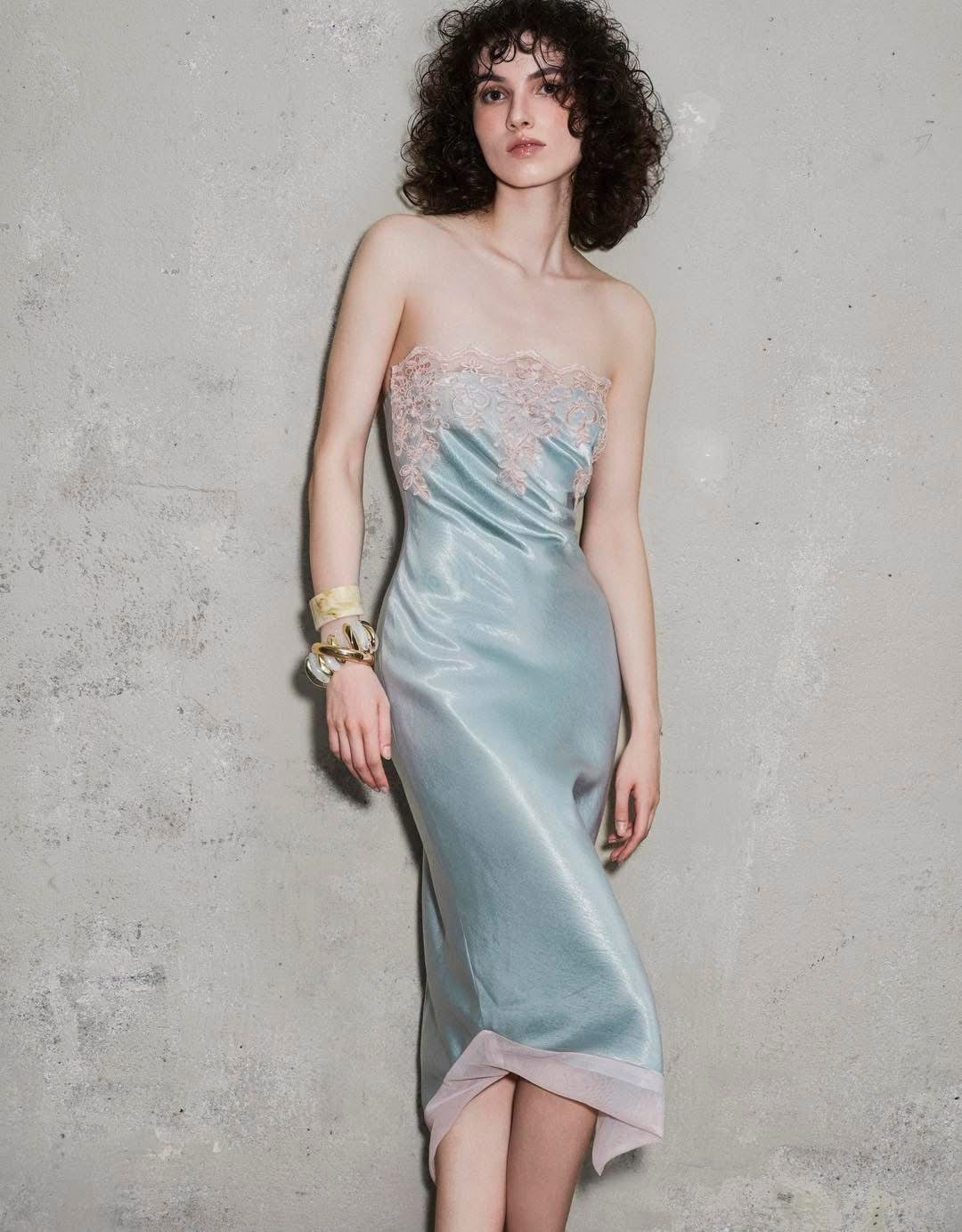 OIA STUDIO Elegant Vacation Silky Blue Solania Midi Dress