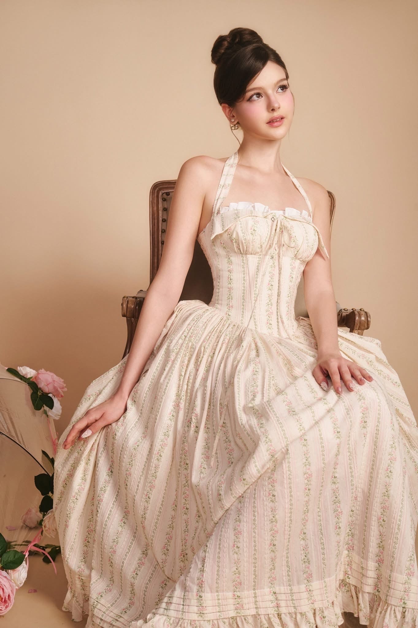 SISSY NATION Sweet Elegant Fairycore White Secret Garden Corset Midi Dress