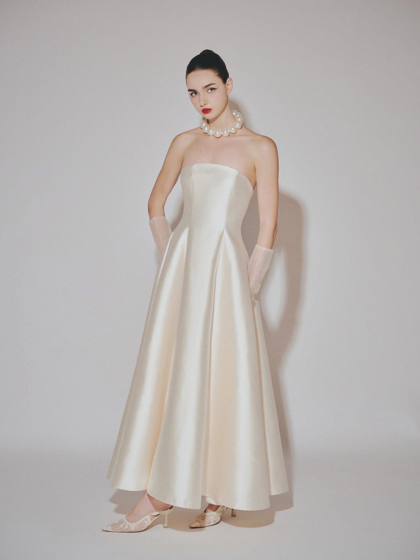 DELICIAE Cream Elegant Minimalist Athena Maxi Dress