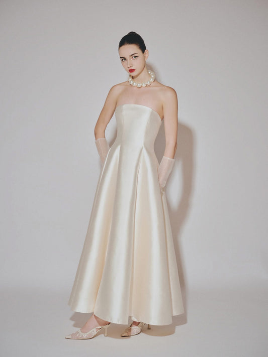 DELICIAE Cream Elegant Minimalist Athena Maxi Dress