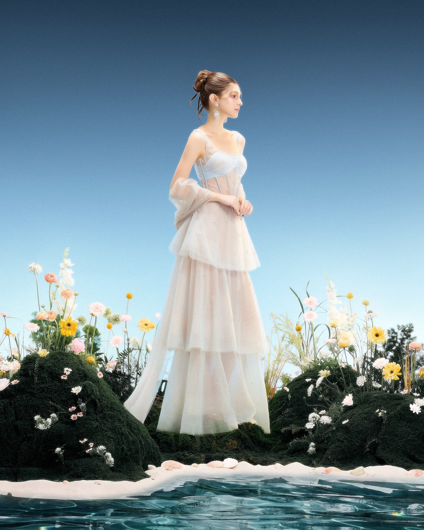 LINH PHUNG Elegant Fairycore Blue Meredith Maxi Dress