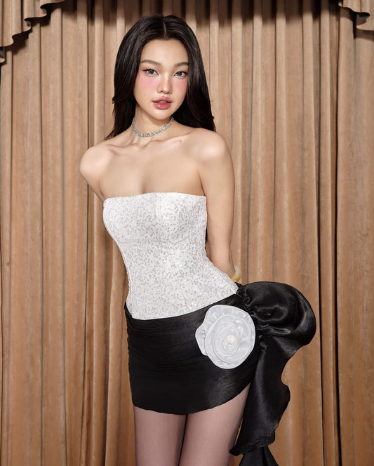 LANE CI white and black mini dress