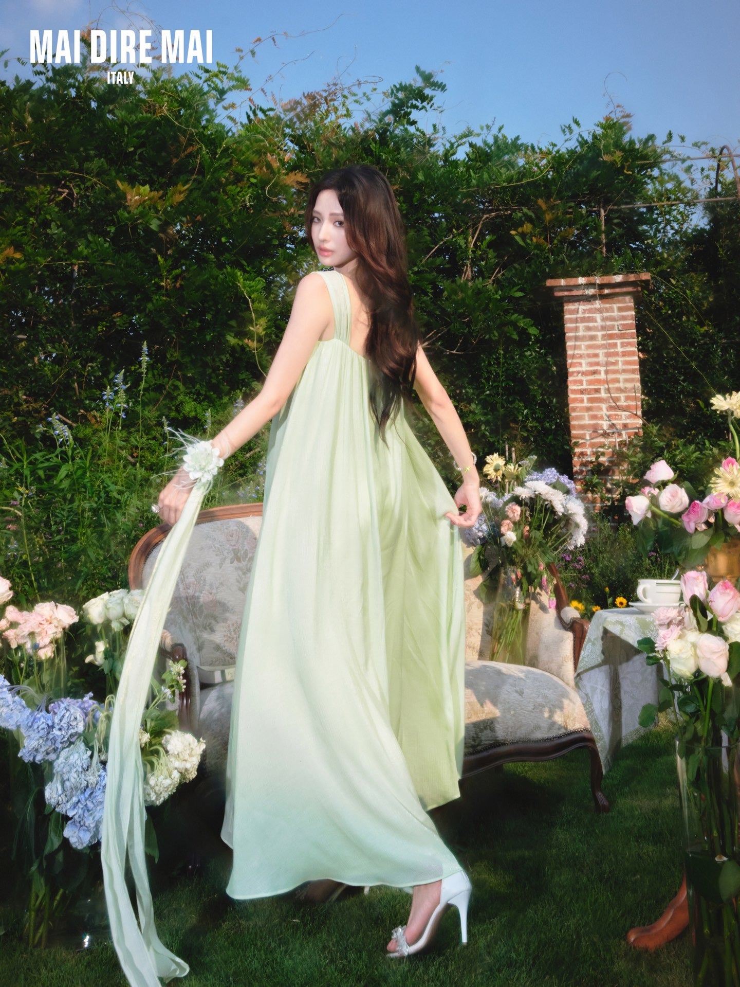 MAI DIRE MAI Green Flower Maxi Dress