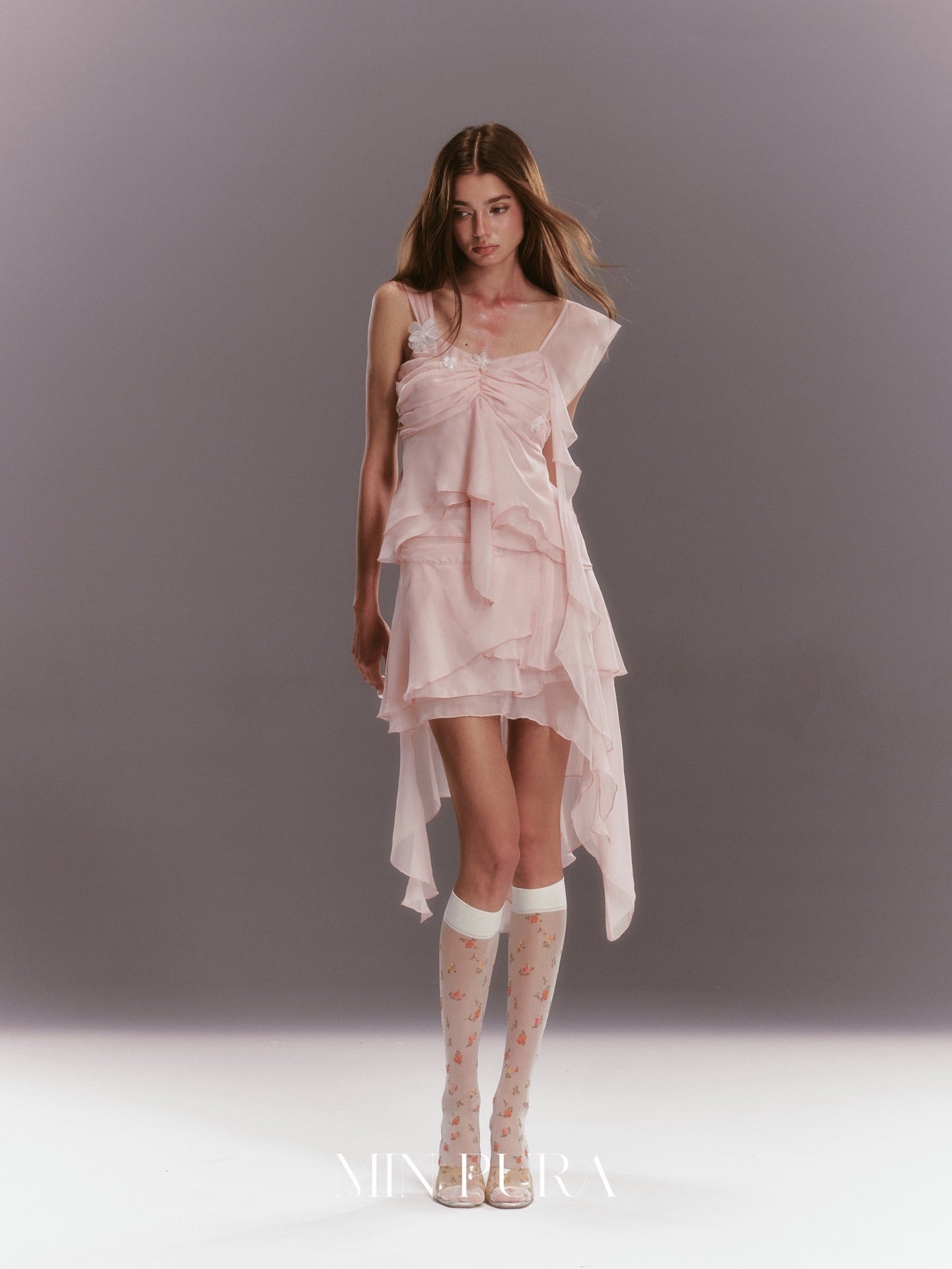 MINPURA Pink Scalloped Edge Mini Dress