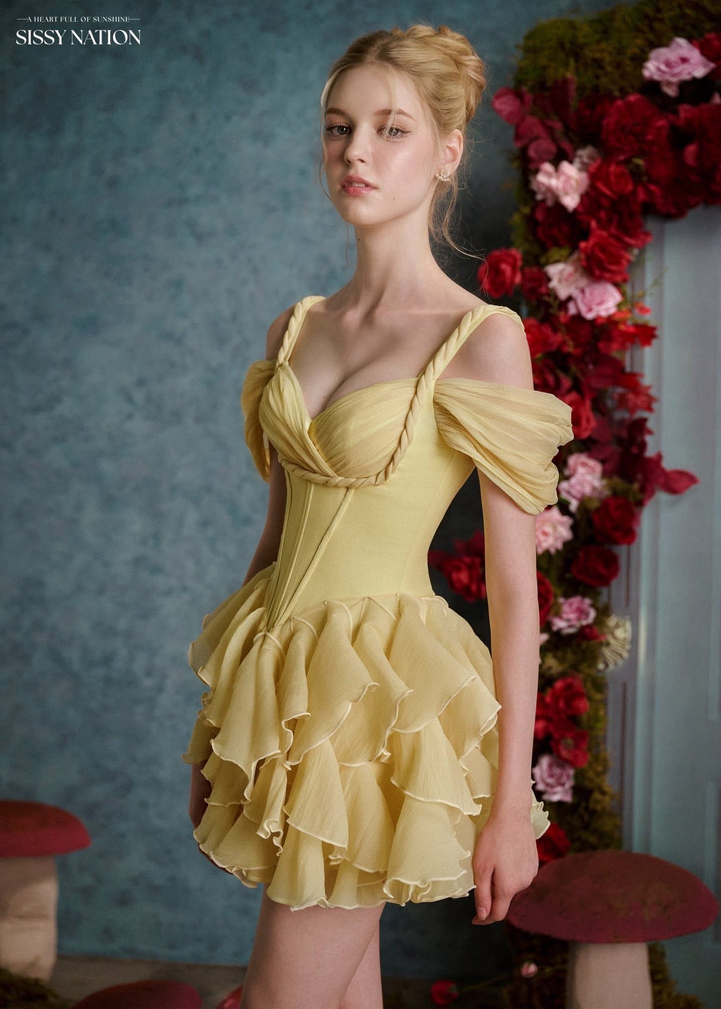 SISSY NATION Yellow Young and Beautful Corset Mini Dress
