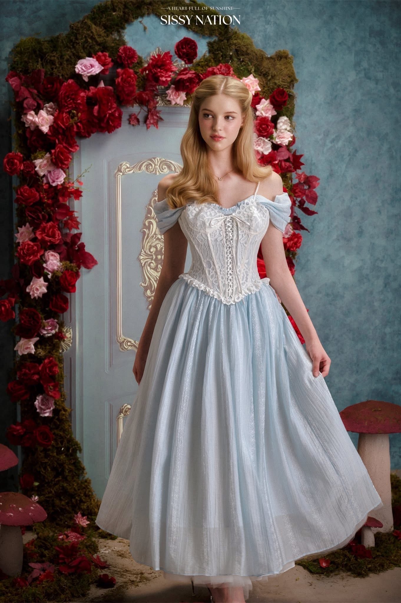 SISSY NATION Blue Alice Corset Maxi Dress