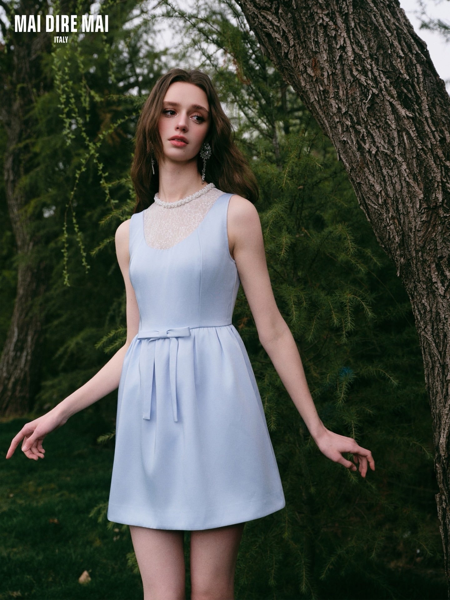 MAI DIRE MAI Sweet Elegant Blue Tweed Mini Dress