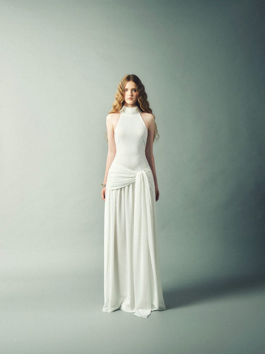 DELICIAE White Knitted Lace Lanei Maxi Dress