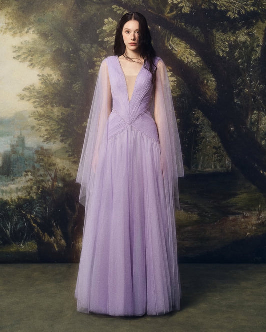 LINHPHUNG  Purple Palilia Gauze Maxi Dress