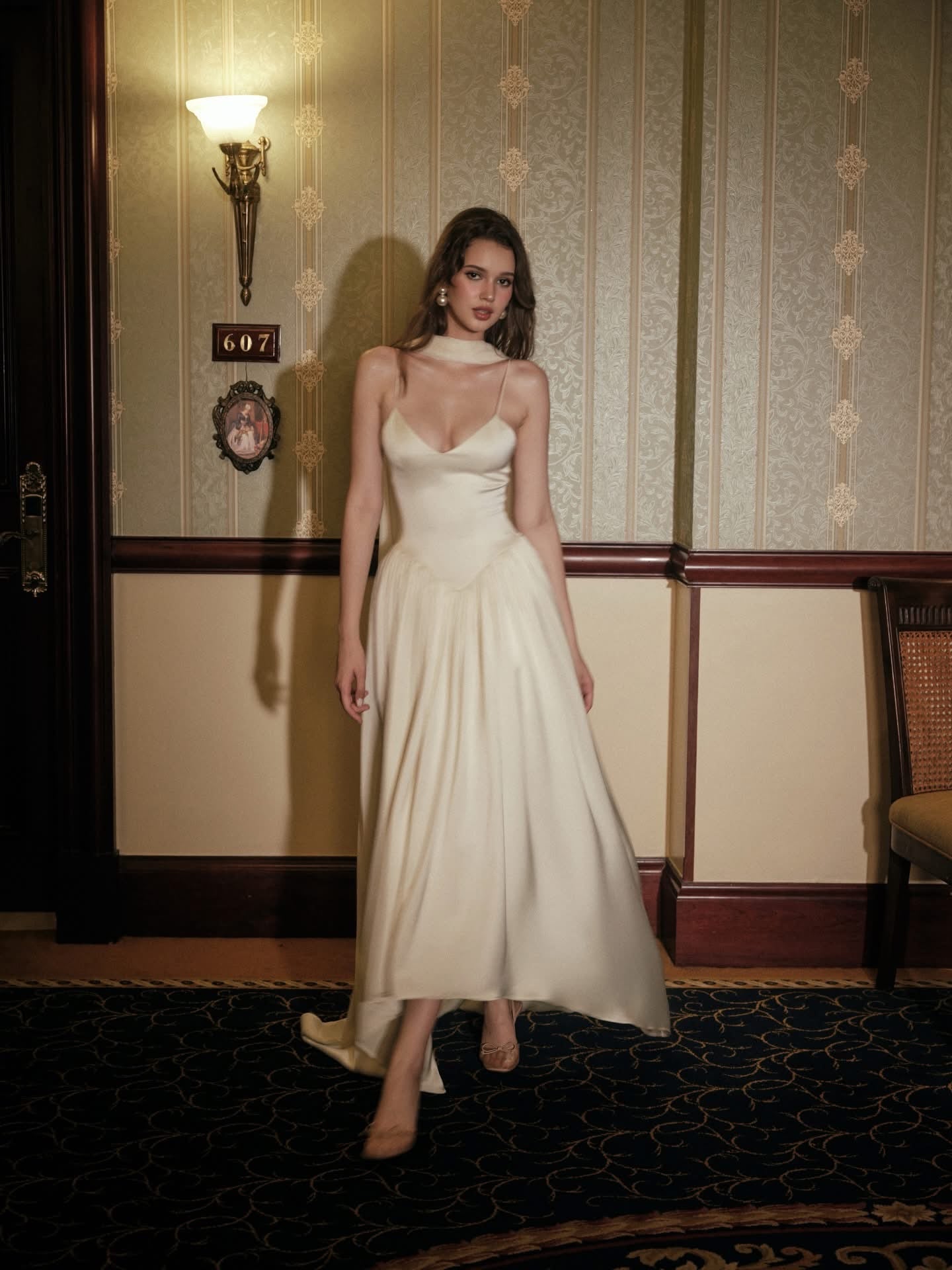 KISSERINE ATELIER Elegant Fairycore White Estella Midi Dress