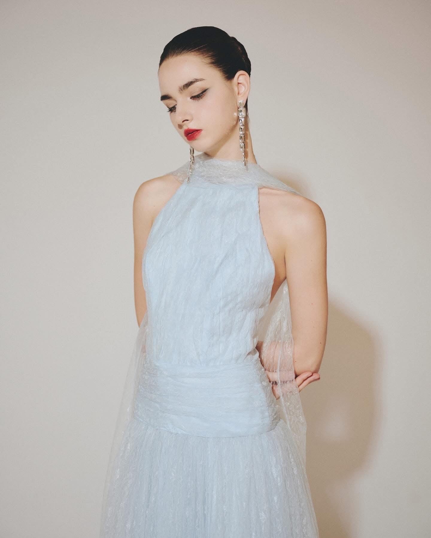 DELICIAE Blue Vacation Elegant Minimalist Josephine Maxi Dress