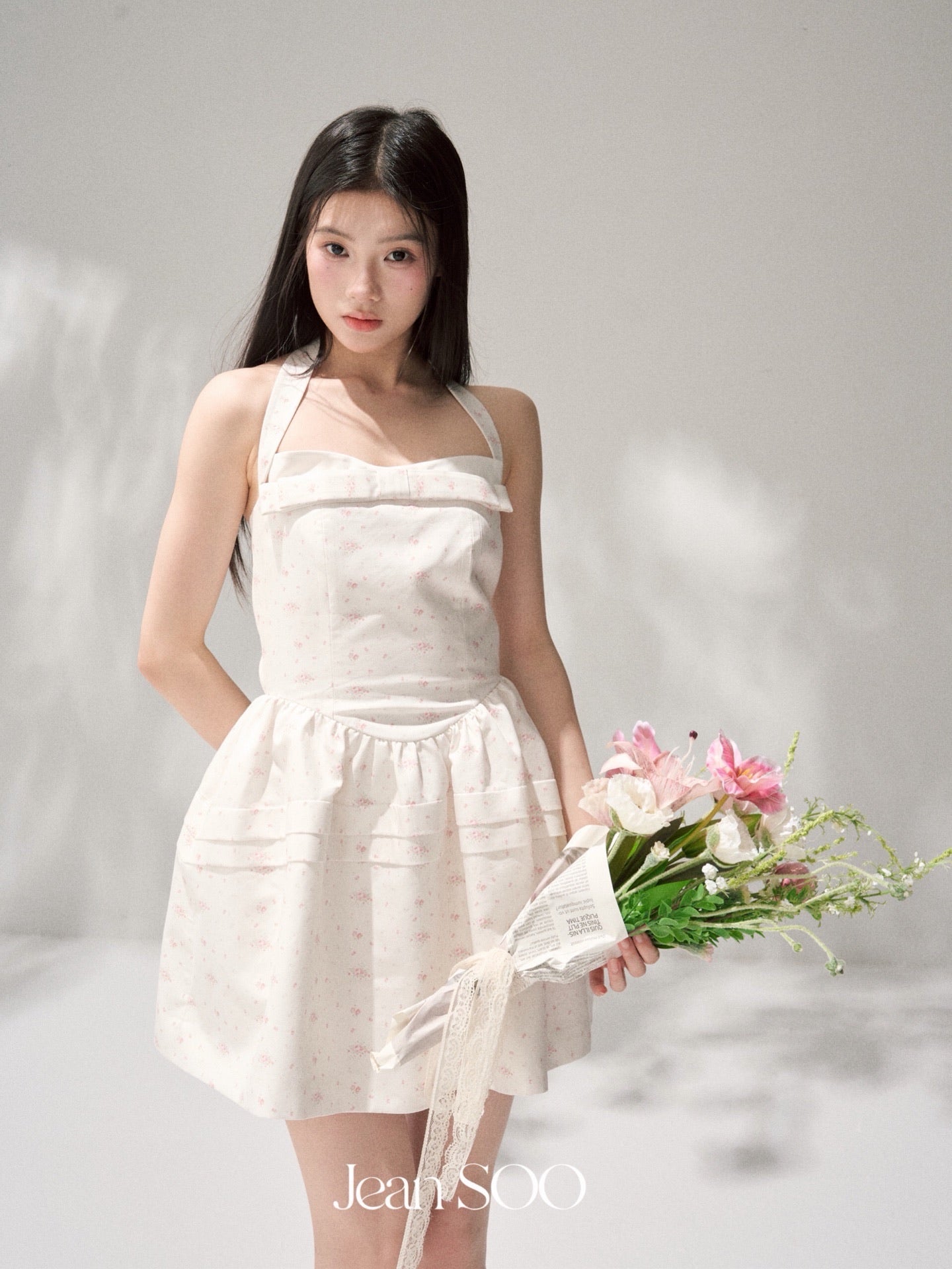 JEAN SOO Sweet Vacation White Sakura Mini Dress