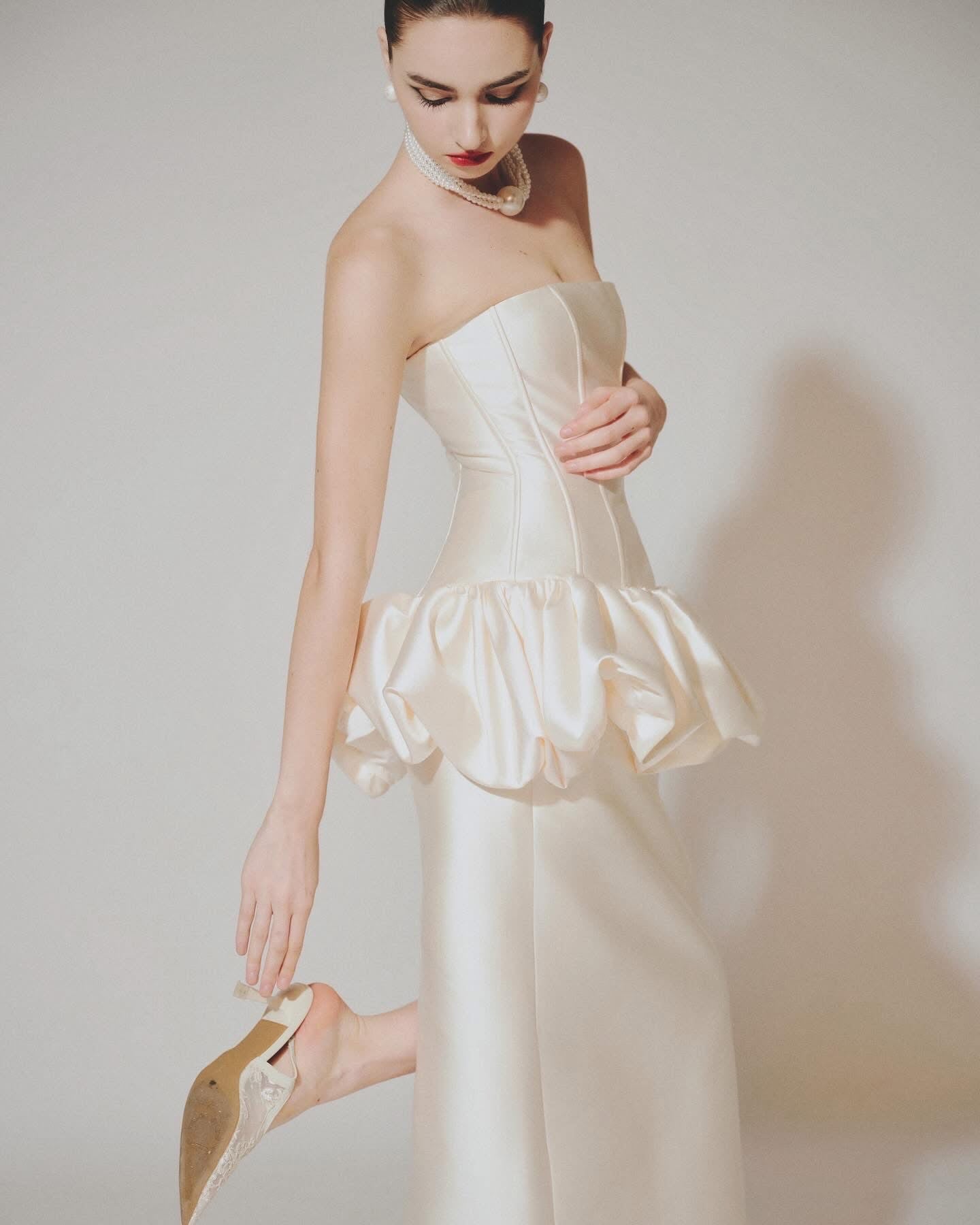 DELICIAE Cream Elegant Minimalist Hailey Top & Skirt