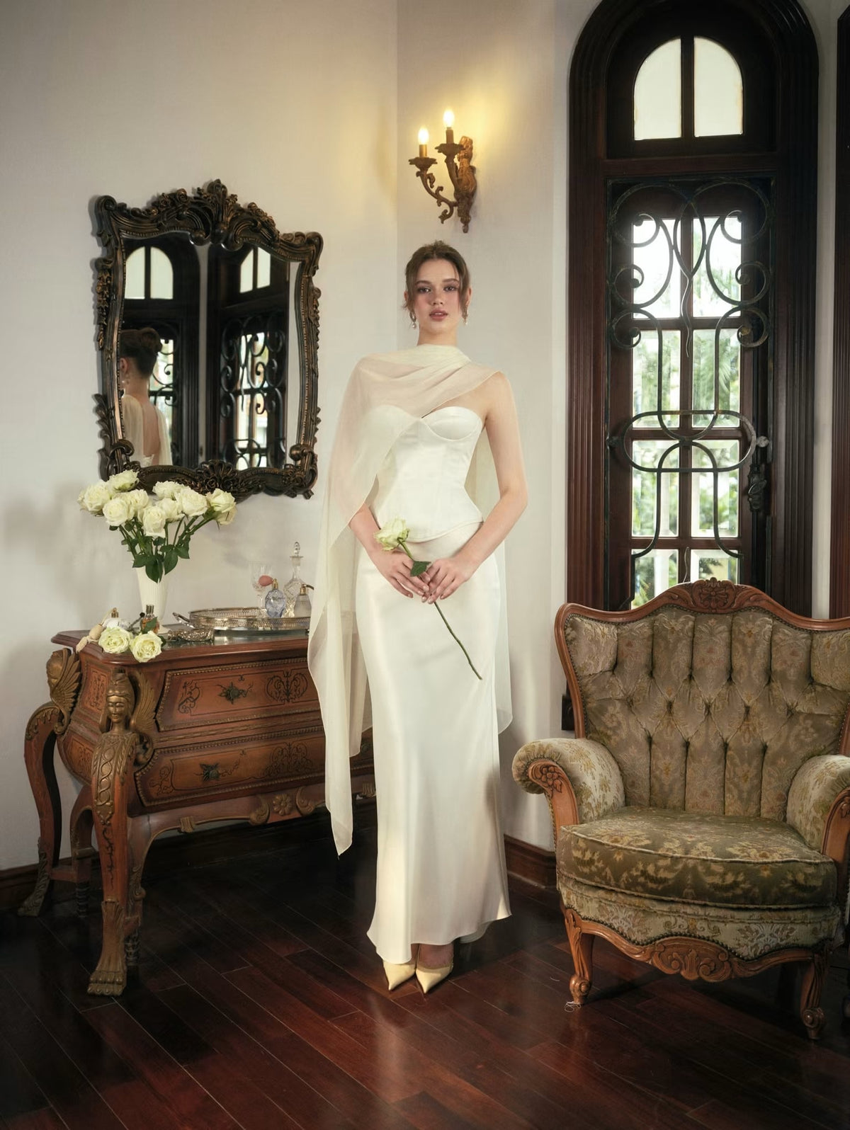White Satin Yulia Corser Top & Silk Maxi Skirt