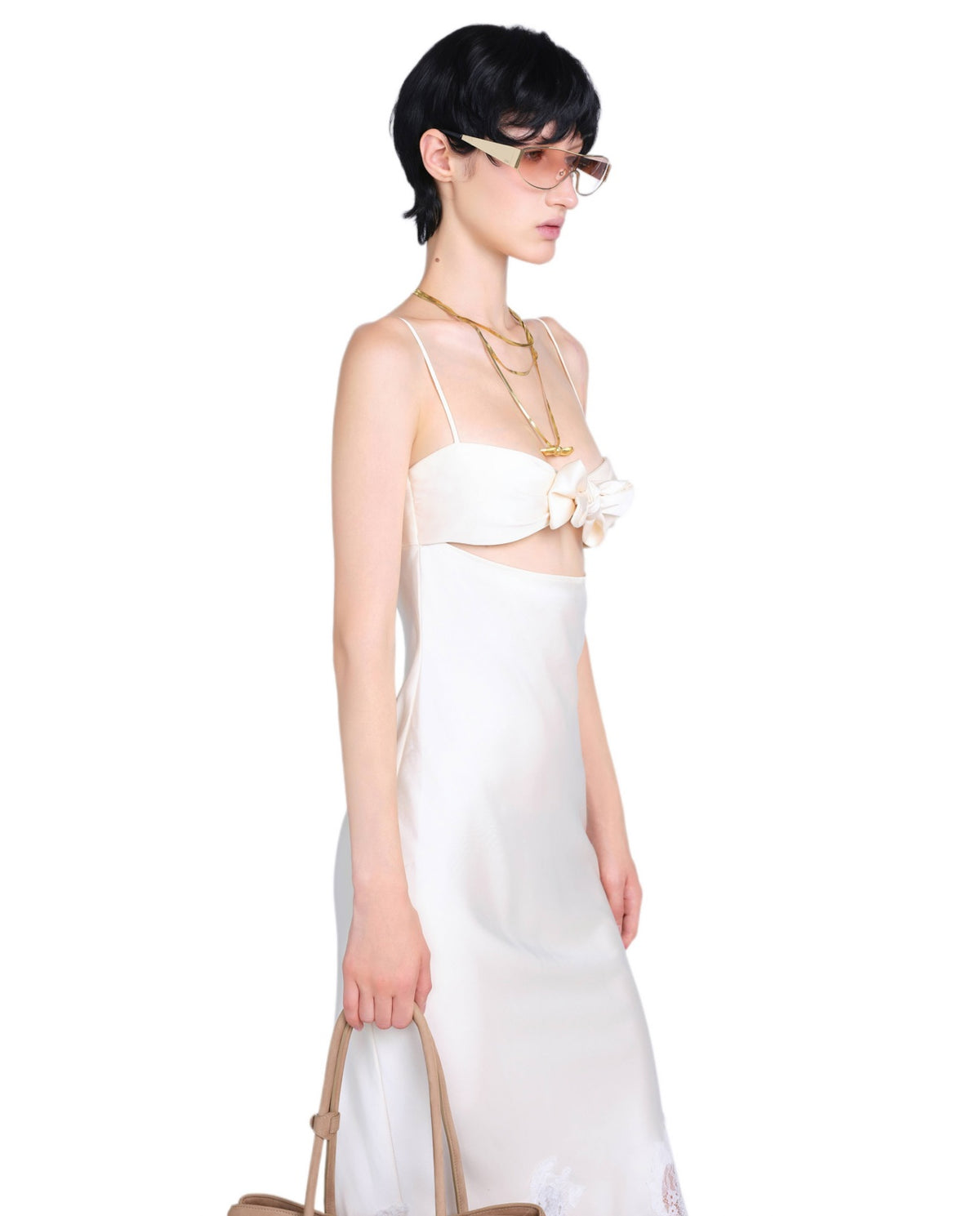 White Bow Satin Almes Midi Dress