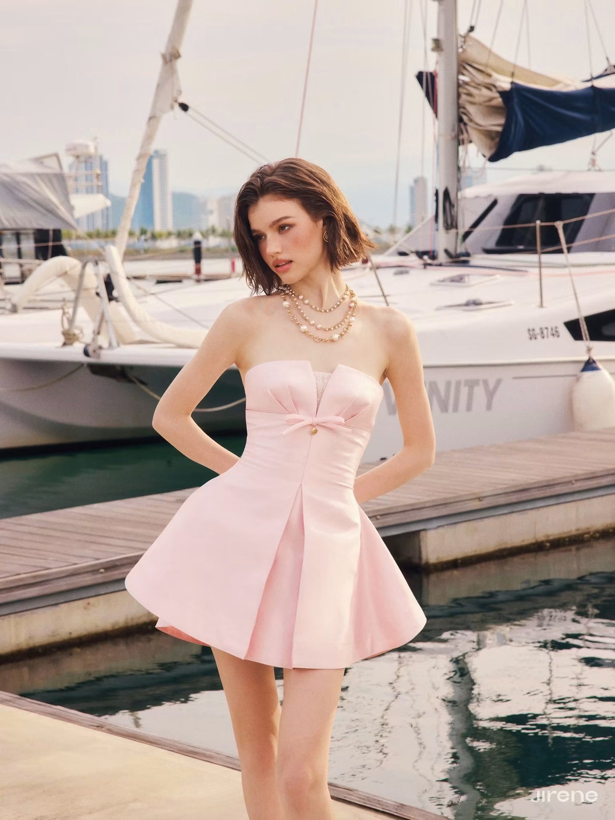 Pink Satin Bow Amora Mini Dress