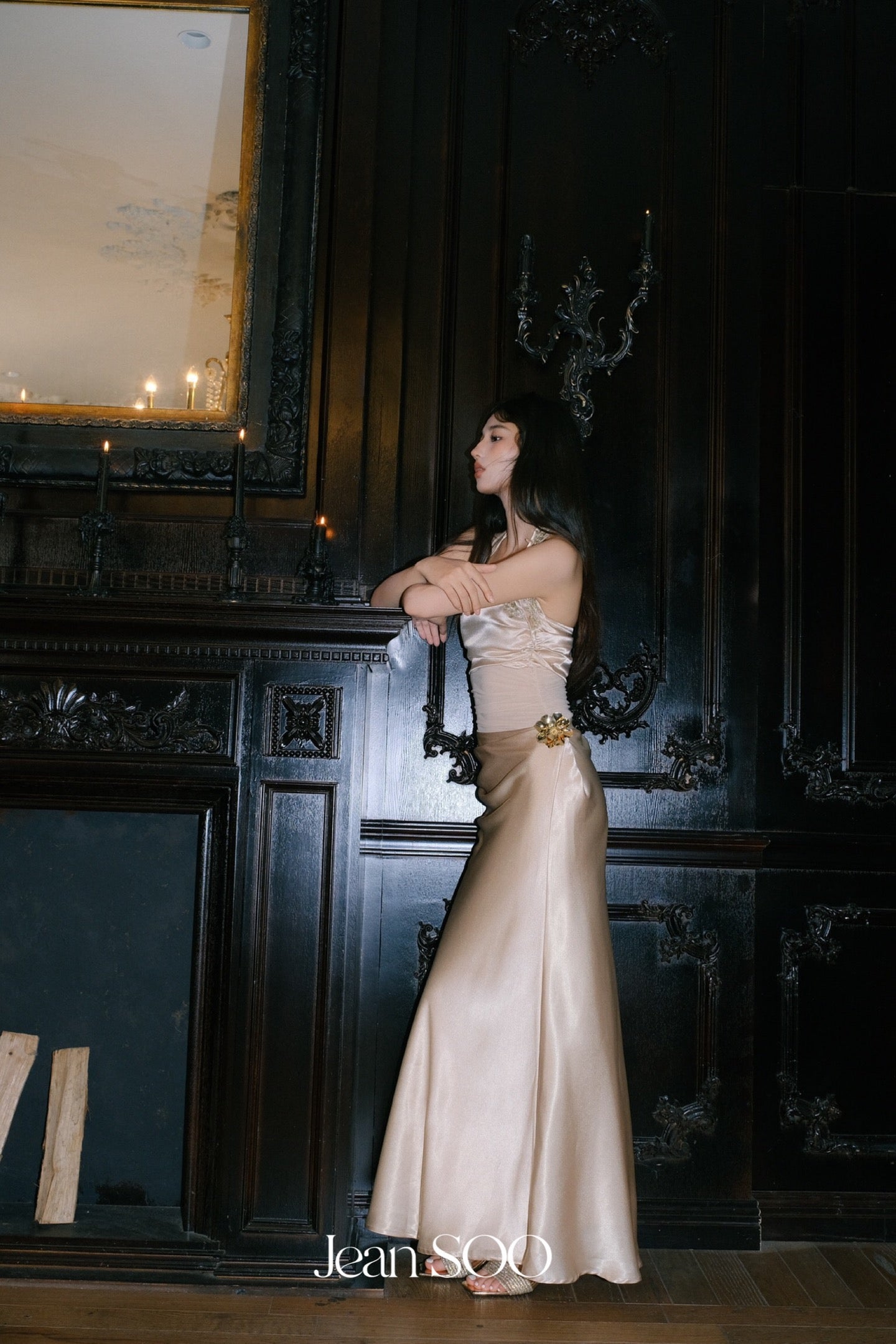 JEAN SOO Gold Elegant Maxi Dress