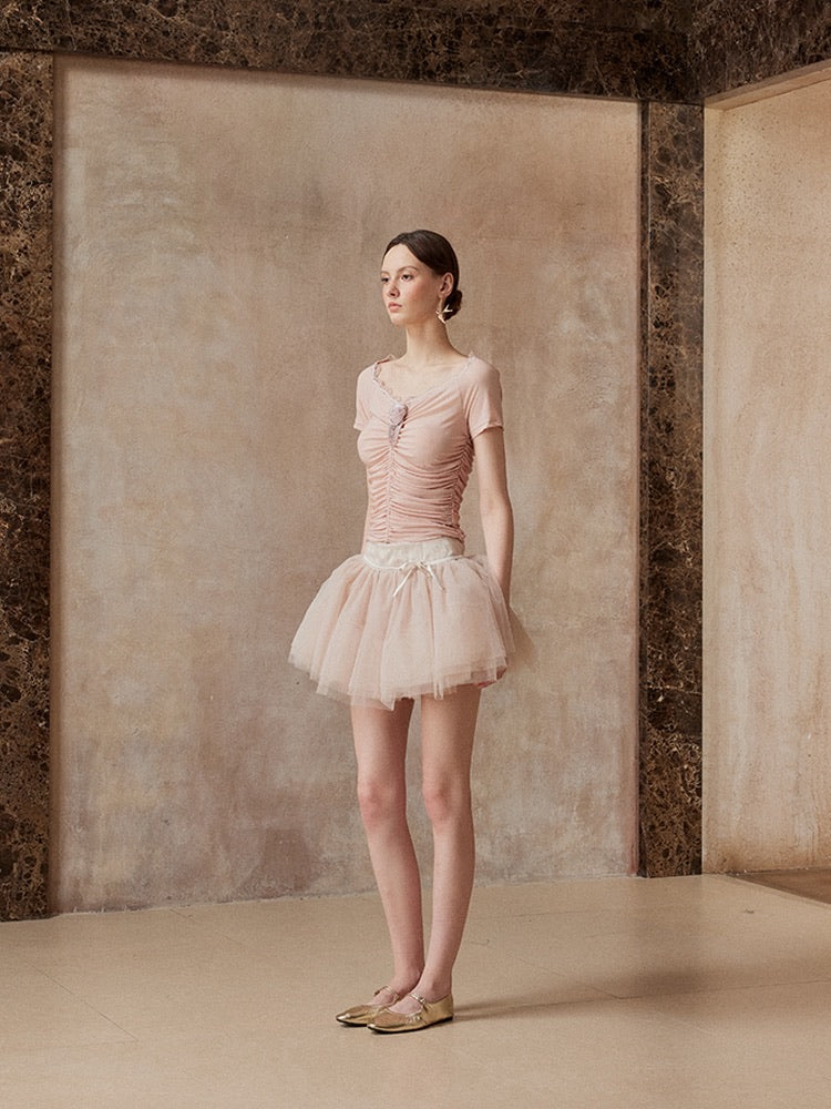 Fa sogno Pink Rose Top with Fishbone & Mini Skirt