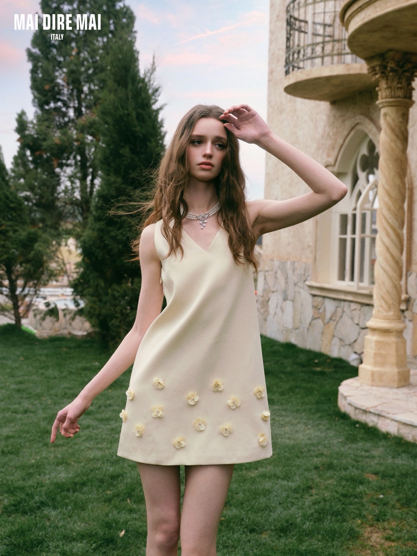 MAI DIRE MAI Sweet Elegant Yellow Floral Mini Dress