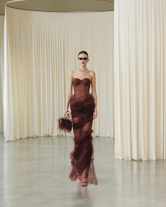 MUSTHAVE Red Corset Mesh Maxi Dress