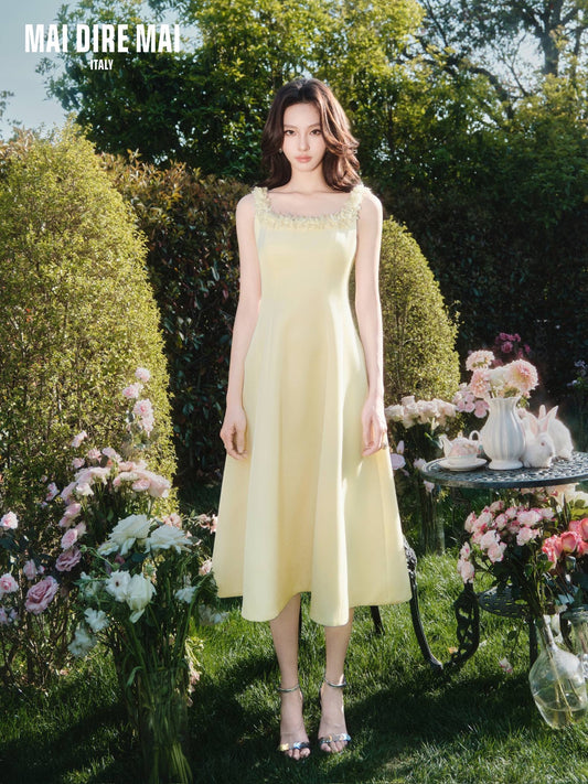 MAI DIRE MAI Yellow Floral Midi Dress