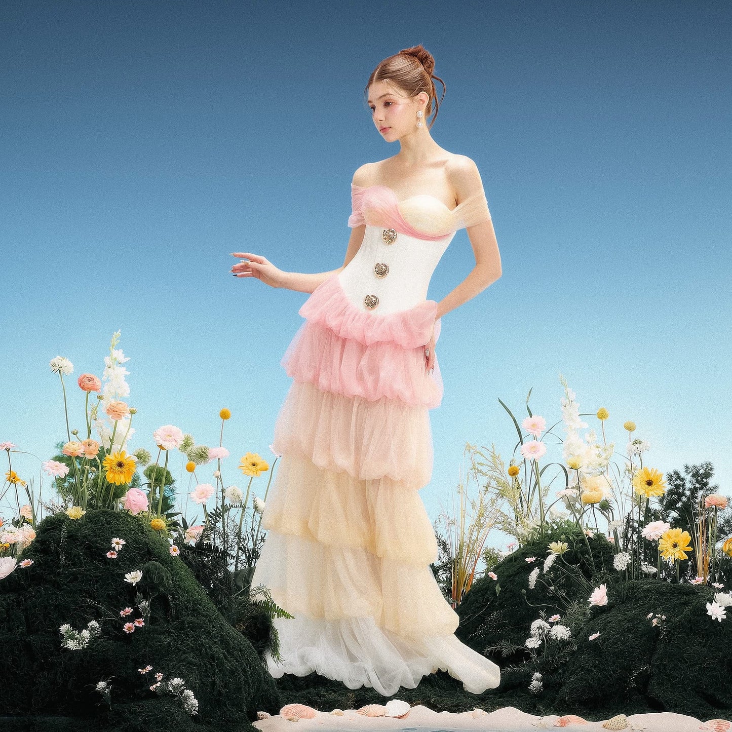 LINH PHUNG Elegant Fairycore Pink Kilani Maxi Dress