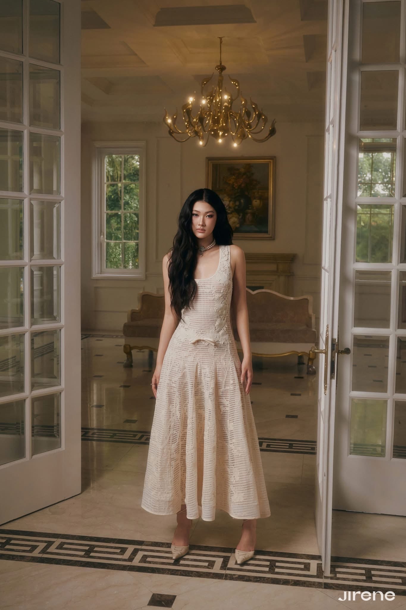 JIRENE Cream Creme Midi Dress