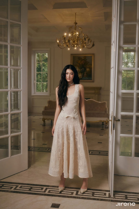 JIRENE Cream Creme Midi Dress