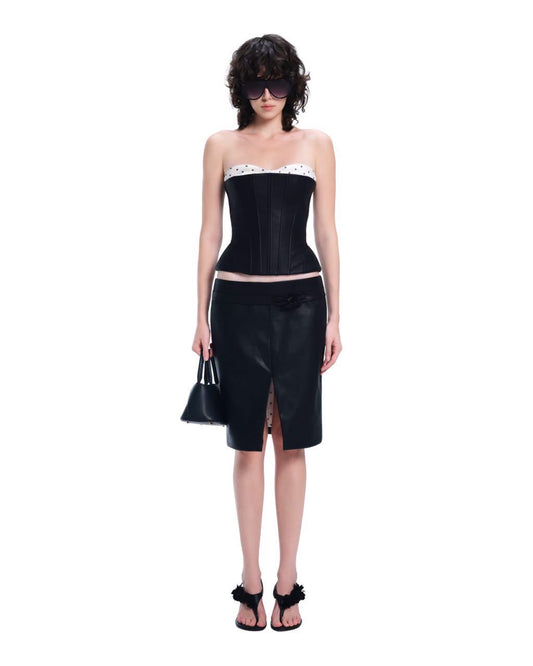 Black Strapless Corset Unn Top & Front-Slit Kilii Pencil Midi Skirt