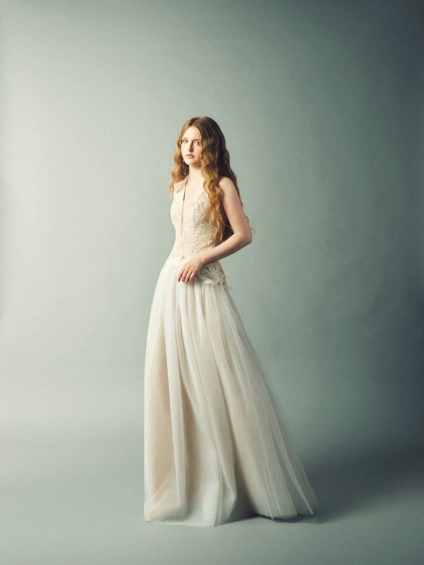 DELICIAE Cream Lace V-neck Camilla Maxi Dress