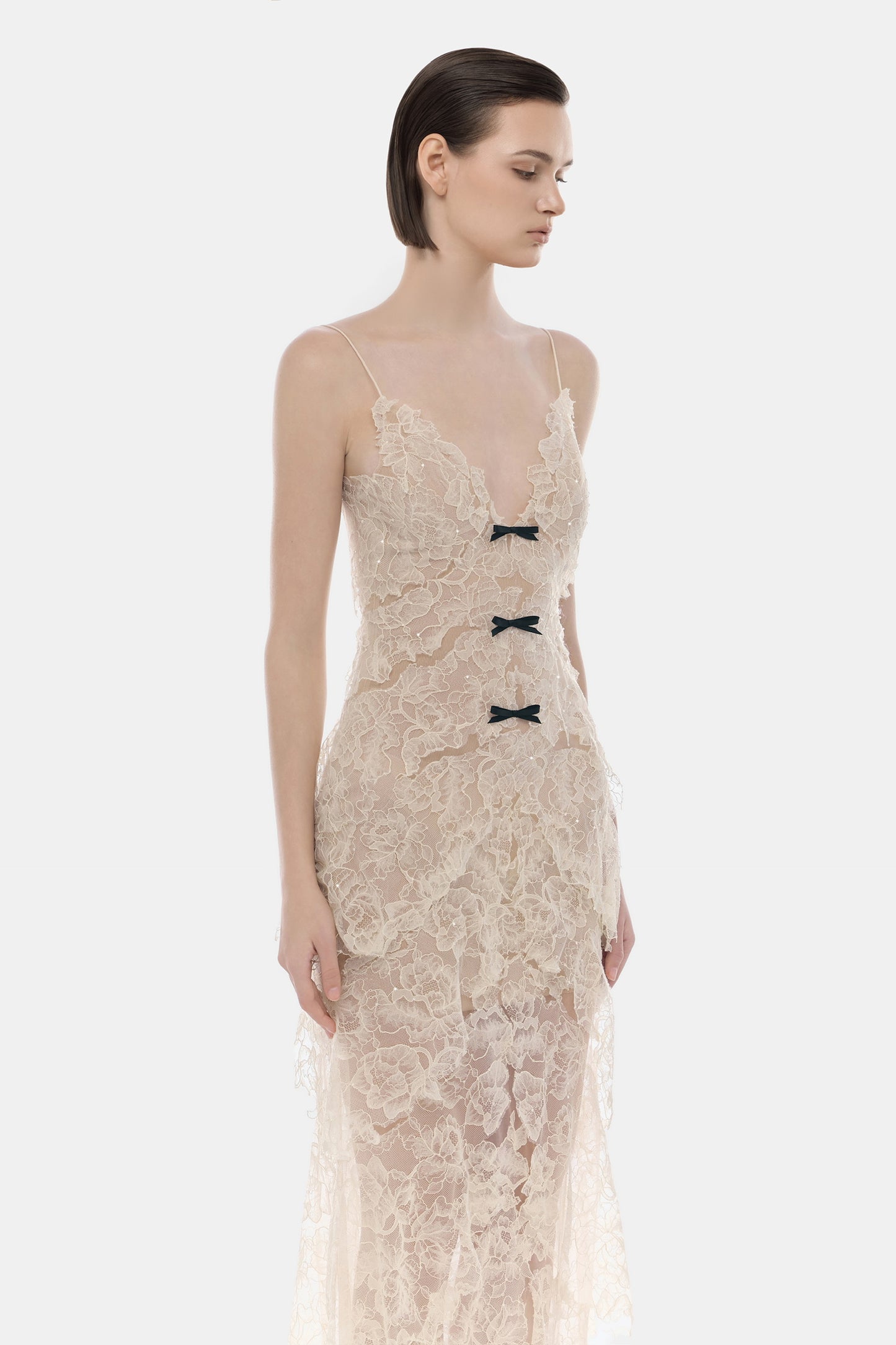 MONTSAND Nude Vacation Elegant Floral Bow V-neck Maxi Dress