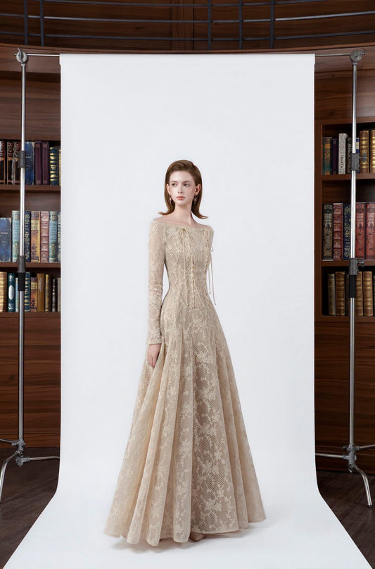 DETHEIA Elegant Vintage Cream Valeria Maxi Dress