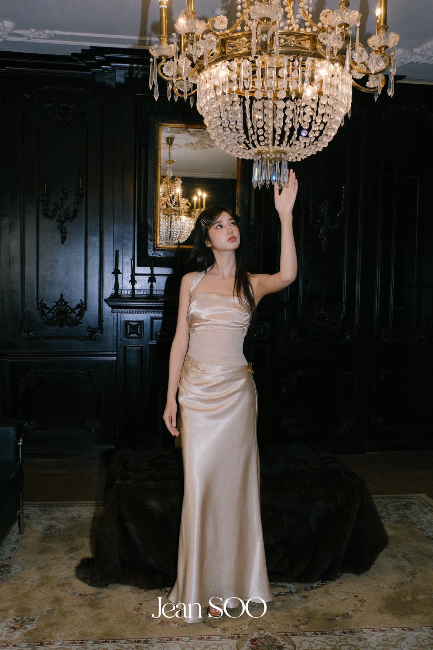 JEAN SOO Gold Elegant Maxi Dress