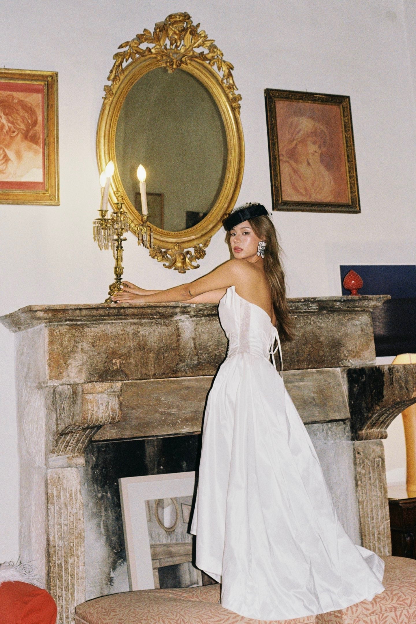 MINPURA Roman Bow Satin Midi Dress