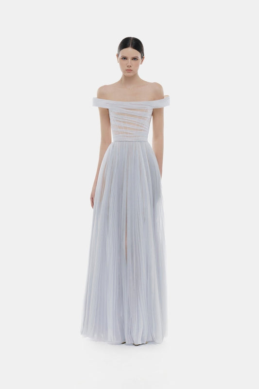 MONTSAND Purple Violet Off-shoulder Maxi Dress