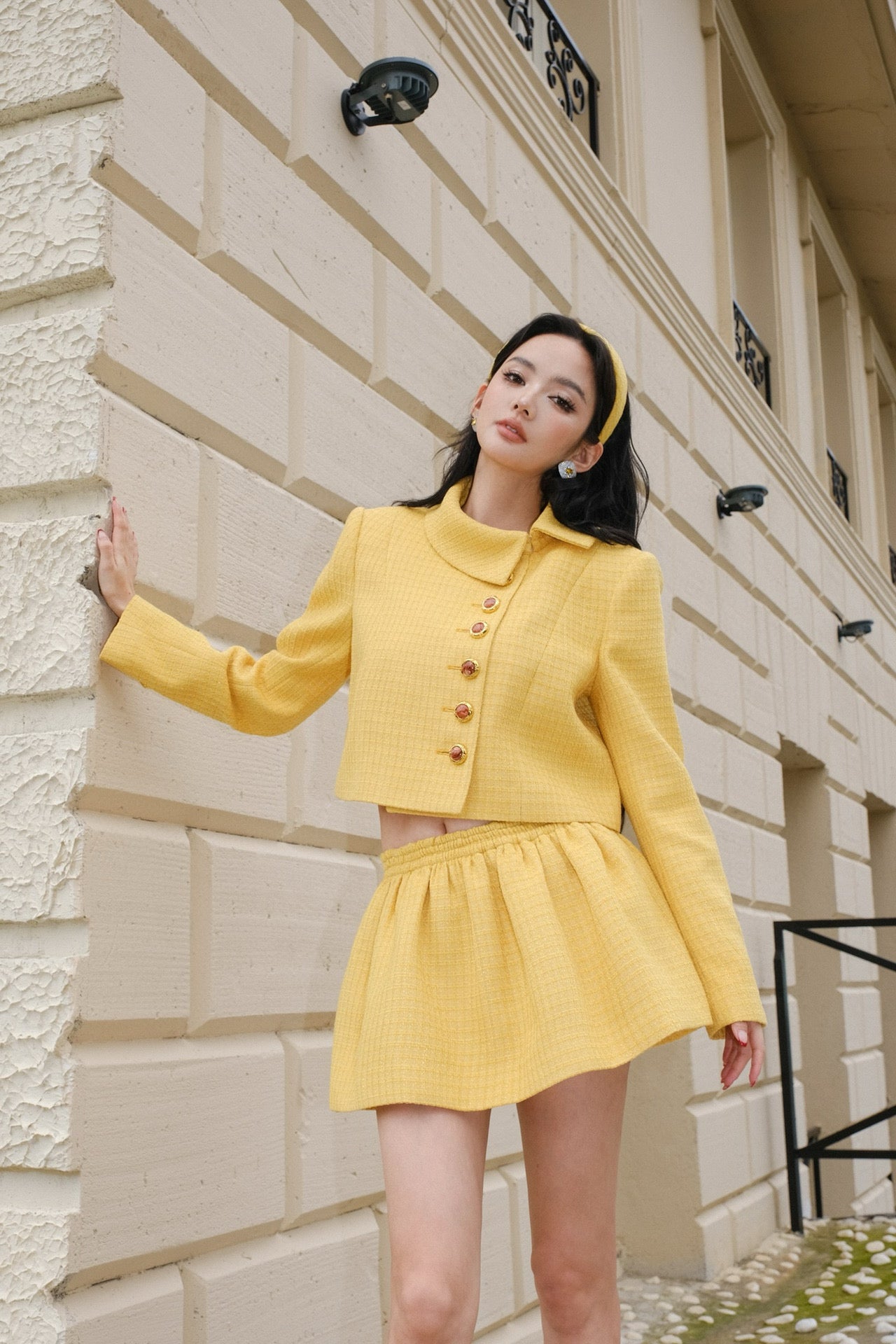 Maison Wester Yellow Tweed Jacket Mini Dress