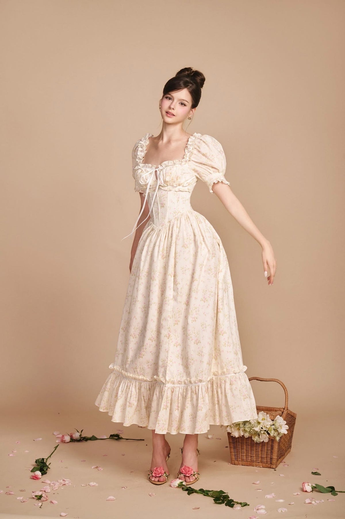 Cream Miranda Corset Midi Dress