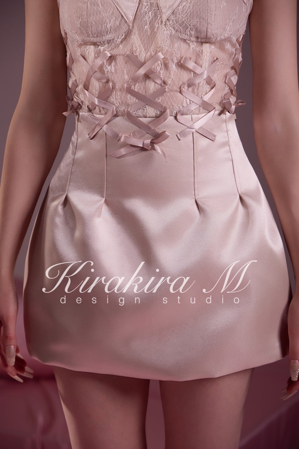 Nude Lace Cross Lace-Up Corset Tulip Mini Dress