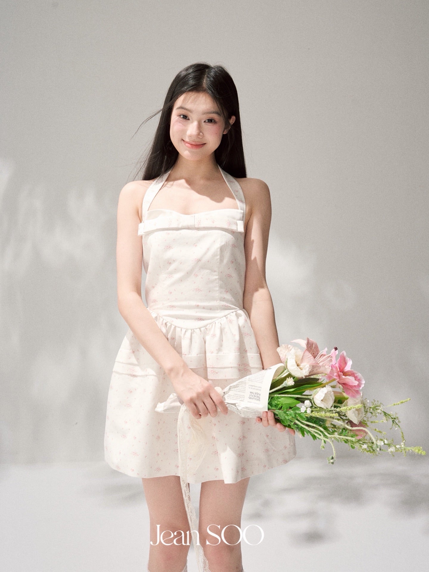 JEAN SOO Sweet Vacation White Sakura Mini Dress