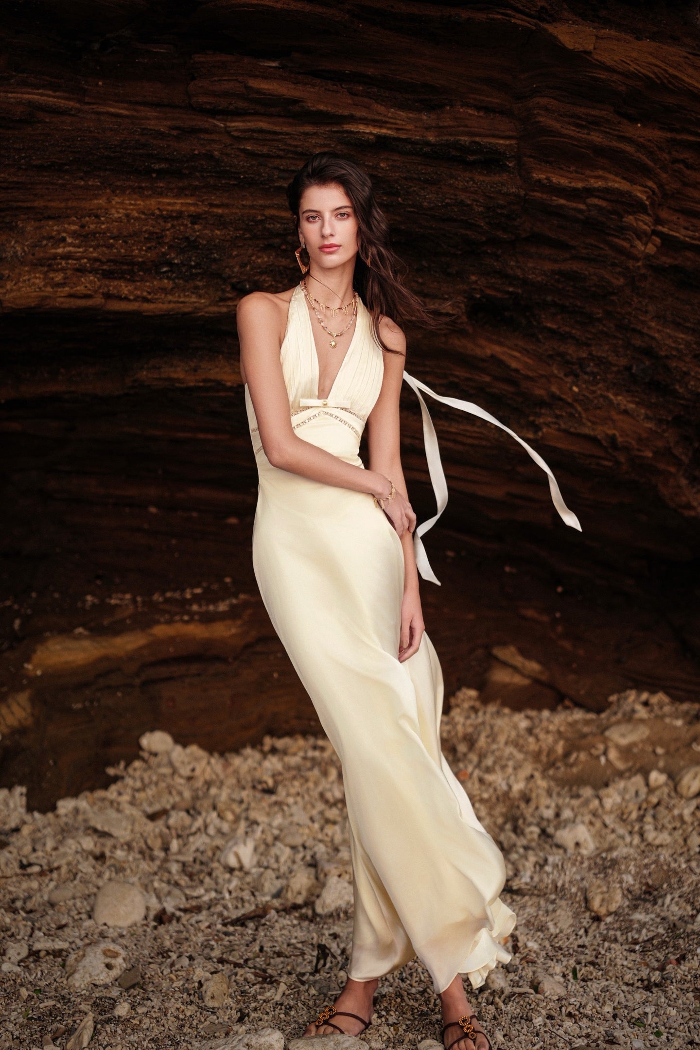SHEERLUCK Sweet Vacation Floral Verdant French V-neck Halter-neck Maxi Dress
