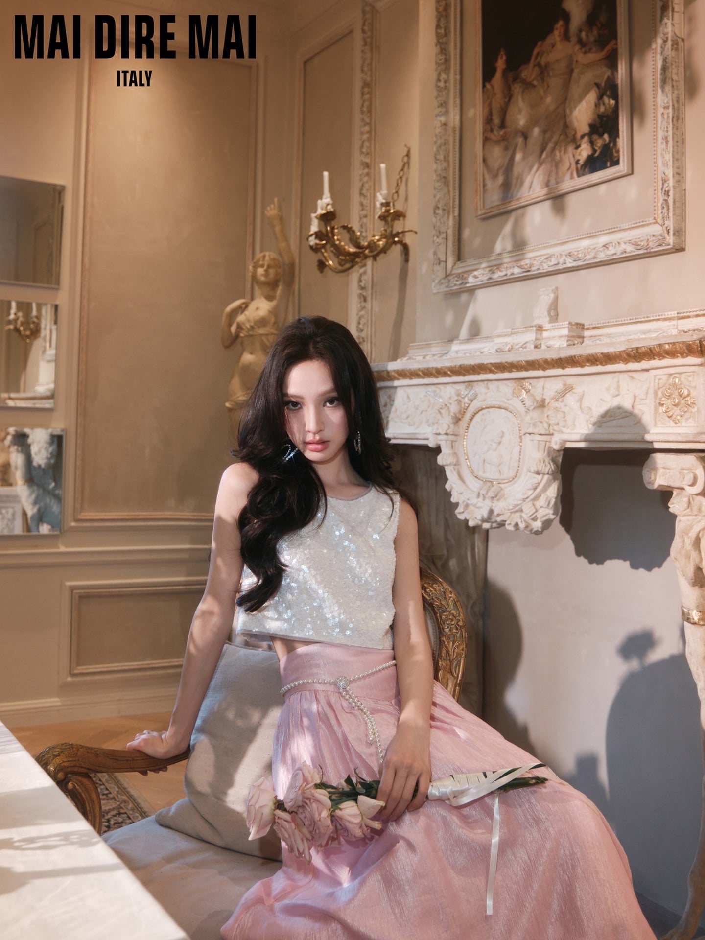 MAI DIRE MAI White Vacation Bow Sequins Top & Pink Skirt