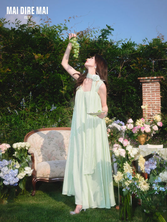 MAI DIRE MAI Green Flower Maxi Dress