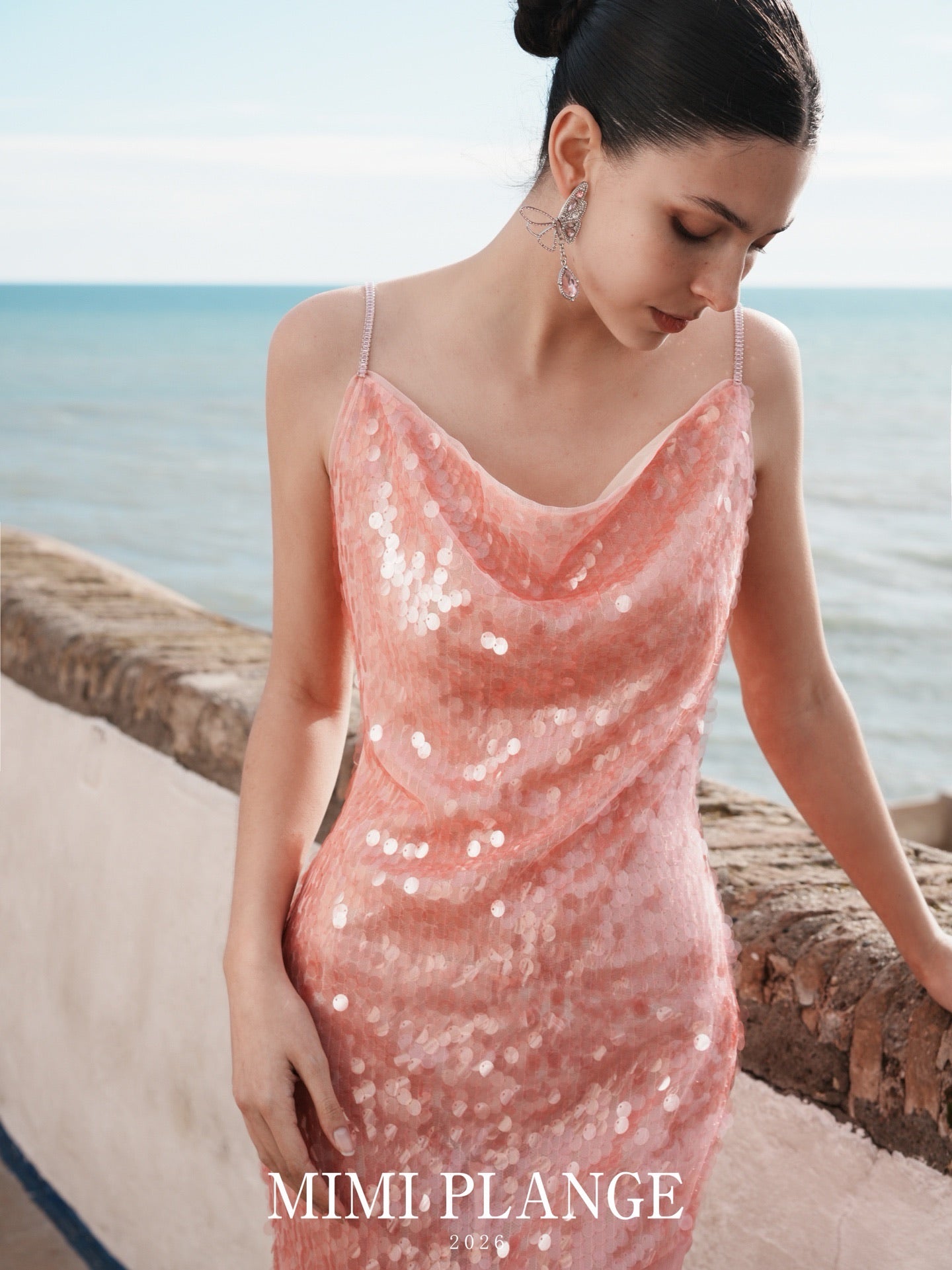 MIMI PLANGE Vacation Sweet Sequins Pink Maxi Dress