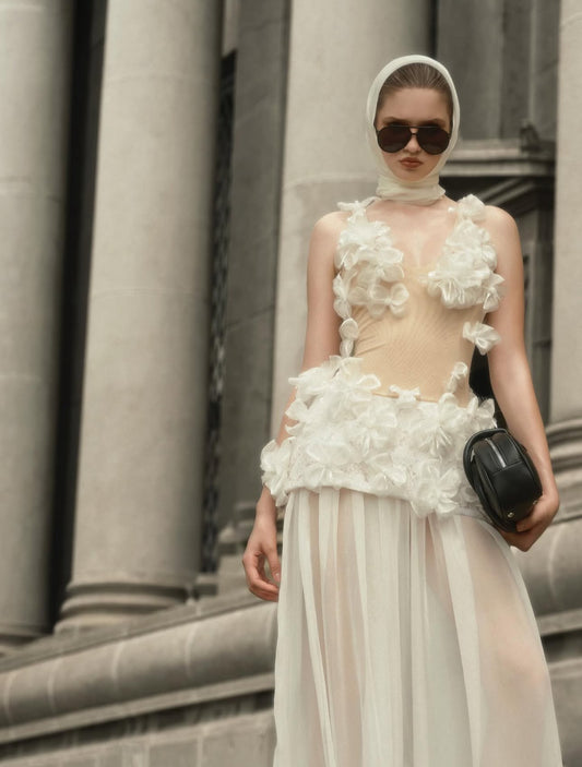 MAEL FEMME Nude Vivian Flower Maxi Dress